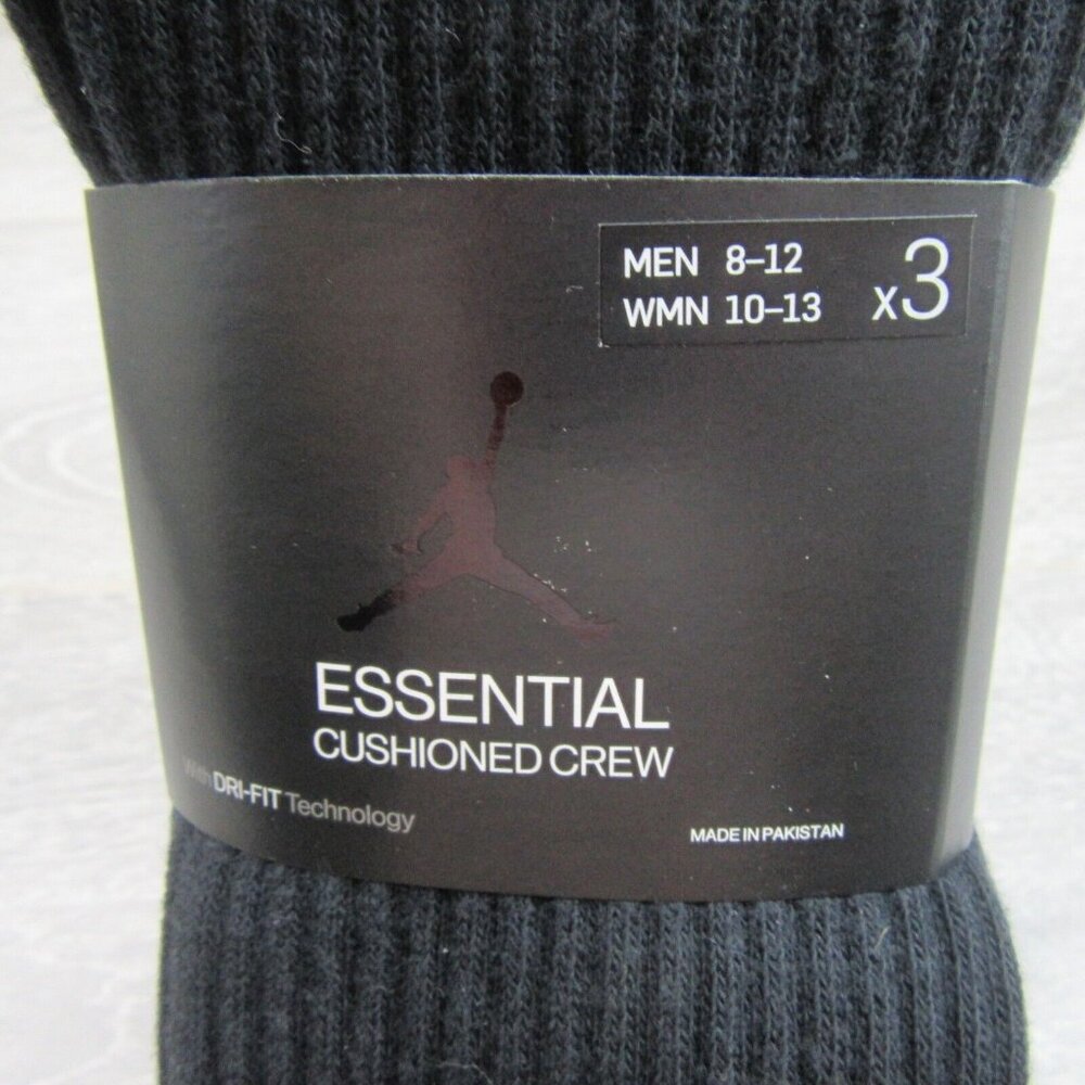 Jordan Essentials Crew Socks (3 Pairs) Mens Size 8-12 Black Red NEW - Picture 3 of 10